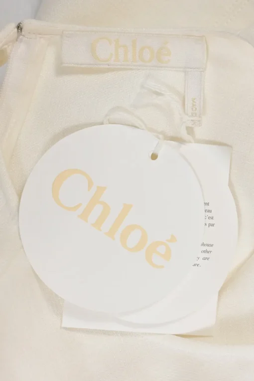 White linen-cotton blend crewneck mini dress with balloon sleeves