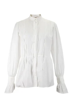 White long-sleeved top with pleated hem