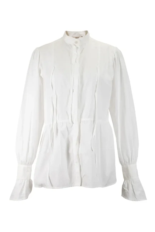 White long-sleeved top with pleated hem