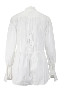White long-sleeved top with pleated hem