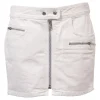 White low-rise Caly zip-up mini skirt with extended tab closure and exposed zip slanted pockets