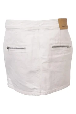 White low-rise Caly zip-up mini skirt with extended tab closure and exposed zip slanted pockets