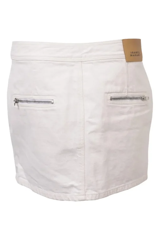 White low-rise Caly zip-up mini skirt with extended tab closure and exposed zip slanted pockets