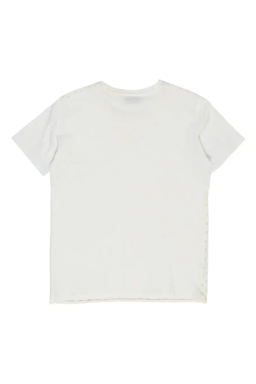 White paneled broderie Anglaise crewneck pullover T-shirt