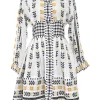 White paneled cotton petit-point jacquard and gingham point collar A-line knee-length shirt dress