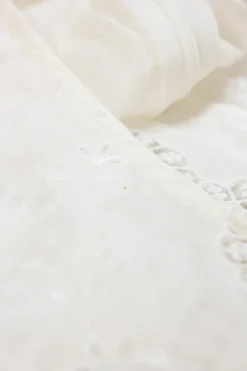 White paneled cotton-silk blend short sleeve shift dress featuring floral broderie Anglaise detailing