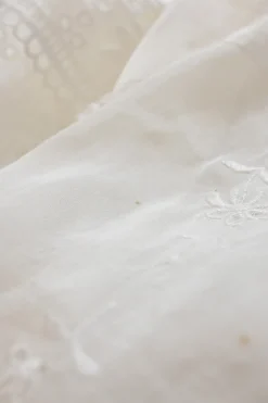 White paneled cotton-silk blend short sleeve shift dress featuring floral broderie Anglaise detailing