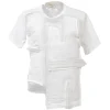 White paneled jersey and tulle crewneck pullover T-shirt with asymmetric hem