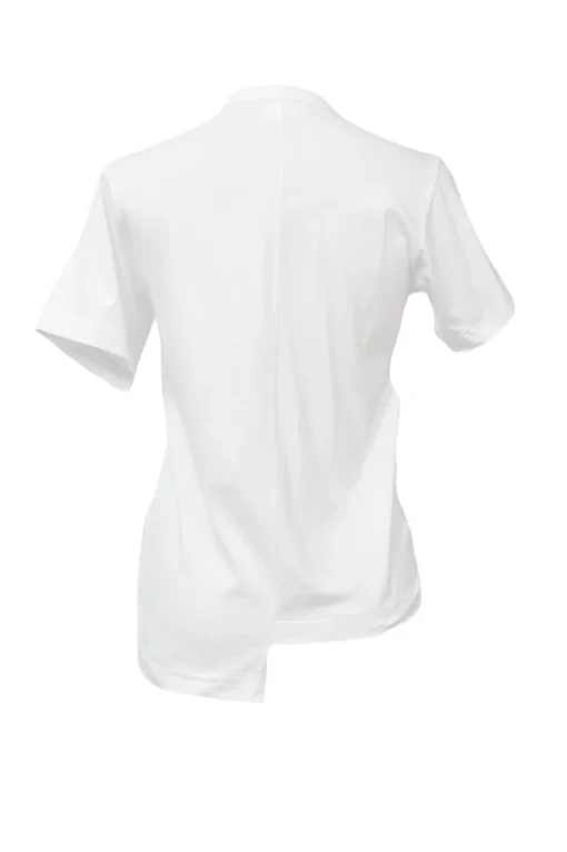 White paneled jersey and tulle crewneck pullover T-shirt with asymmetric hem