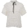 White paneled lace short-sleeve tiered top