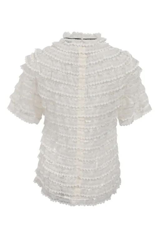 White paneled lace short-sleeve tiered top