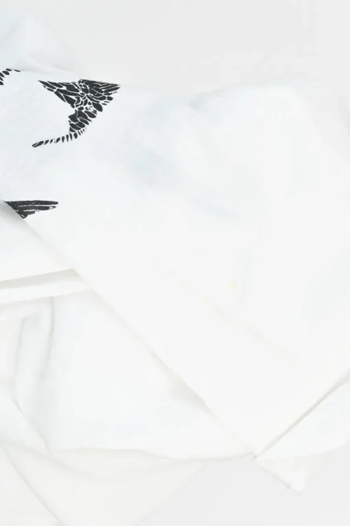 White paneled screen-printed cotton jersey swallow and skull graphic T-shirt with sheer flounce sleeves