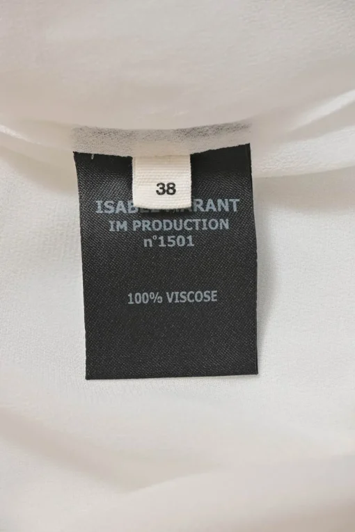 White paneled viscose flutter sleeve bateau neck blouse with scalloped edges