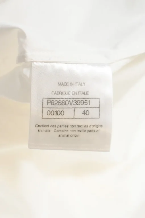 White pleated cotton poplin high band collar sleeveless shirt