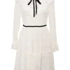 White polyamide floral lace high-neck dress with contrast trim