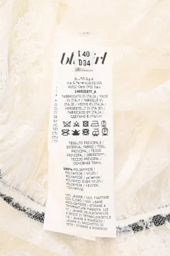 White polyamide floral lace high-neck dress with contrast trim