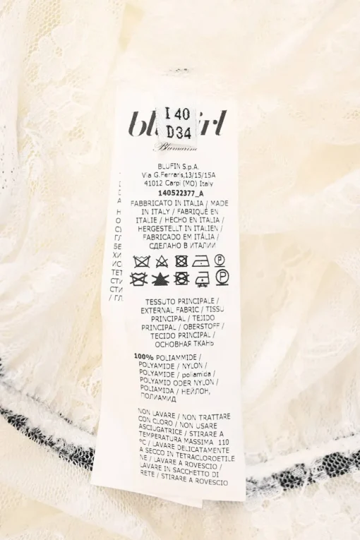 White polyamide floral lace high-neck dress with contrast trim