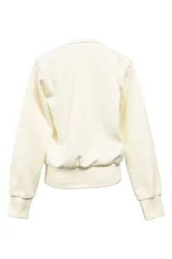 White polyester French terry crewneck pullover sweatshirt