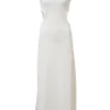 White polyester-blend sleeveless A-line maxi dress with side cutouts