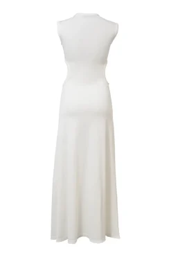 White polyester-blend sleeveless A-line maxi dress with side cutouts
