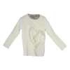White ponte di Roma ruffle appliqué cut-out pullover knit
