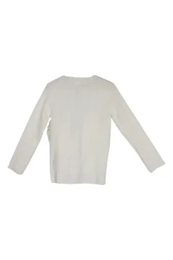 White ponte di Roma ruffle appliqué cut-out pullover knit