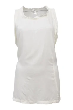 White rayon-blend sleeveless tunic blouse with pull tab Martingale