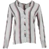 White, red and navy long-sleeve button-up top with embroidery detail