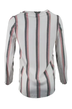 White, red and navy long-sleeve button-up top with embroidery detail
