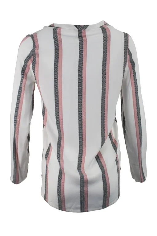 White, red and navy long-sleeve button-up top with embroidery detail