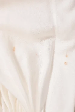 White ruched cotton jersey crewneck asymmetric T-shirt