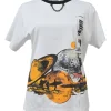 White screen-printed cotton jersey graphic tee featuring Cosmic Volleyball motif and metallic hanger loop appliqué