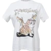 White screen-printed cotton jersey knit crewneck pullover graphic T-shirt featuring dreamer dog motif