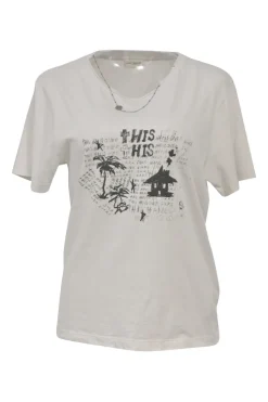 White screen-printed cotton jersey knit pullover 'This Hangover Sucks' distressed graphic T-shirt featuring built-in station necklace