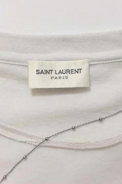 White screen-printed cotton jersey knit pullover 'This Hangover Sucks' distressed graphic T-shirt featuring built-in station necklace