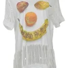 White screen-printed organic cotton jersey cutout Banana Smiley Fruit tee