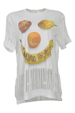 White screen-printed organic cotton jersey cutout Banana Smiley Fruit tee