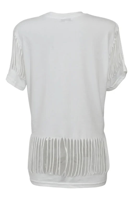 White screen-printed organic cotton jersey cutout Banana Smiley Fruit tee