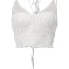 White semi-sheer cotton-blend paneled pintuck strappy bustier top