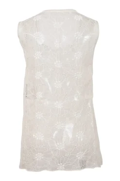 White semi-sheer cotton-blend floral broderie Anglaise tank top featuring DG broderie motif
