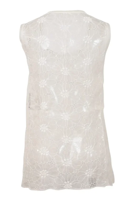 White semi-sheer cotton-blend floral broderie Anglaise tank top featuring DG broderie motif
