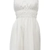 White shirred organic cotton bustier mini dress