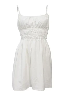 White shirred organic cotton bustier mini dress