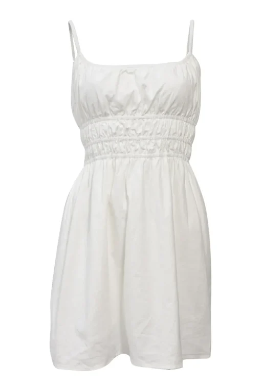 White shirred organic cotton bustier mini dress