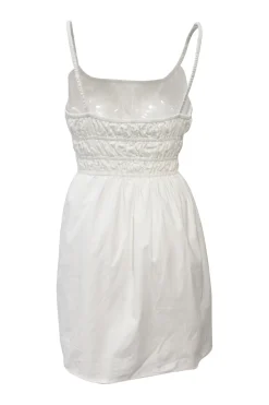 White shirred organic cotton bustier mini dress