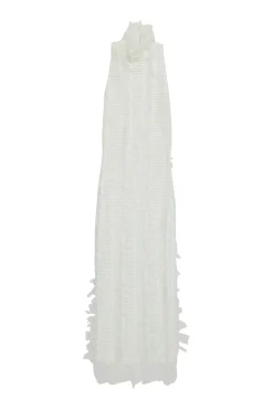 White shirred polyester mesh Angel high-collar sleeveless bodycon dress