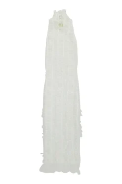 White shirred polyester mesh Angel high-collar sleeveless bodycon dress