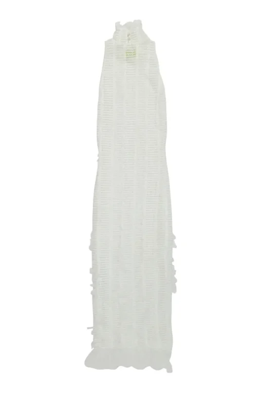 White shirred polyester mesh Angel high-collar sleeveless bodycon dress
