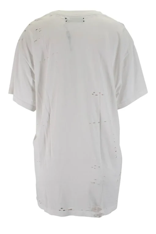 White short-sleeved "beverly hills" multi print tee adorned with holes