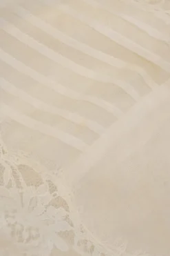 White silk-blend Edwardian combination-style pintuck peplum blouse with tonal lace inserts